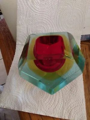 Large Mandruzatto Murano Vintage Sommerso Art Glass Ashtray Bowl Or Paperweight. • $77