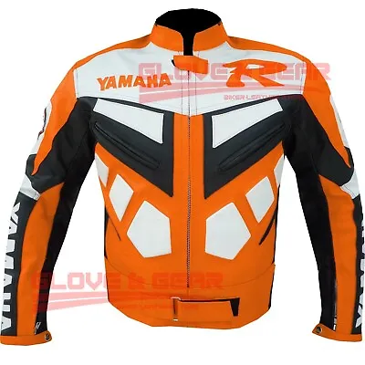 Yamaha R Orange Motorbike Motorcycle Cowhide Leather Ce Armoured Bikers Jacket • £144.99