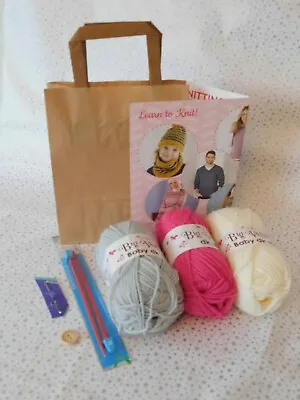  Learn To Knit Starter Knitting Kit  ❤ Children / Adult Beginners CHOOSE COLOURS • £9.50