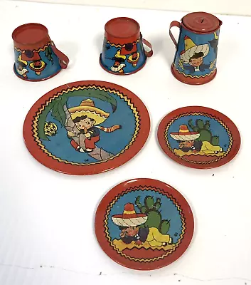 BK Benjamin Ohio Art Tin Lithograph Tea Set - The Little Mexican Boy #80 F5-42 • $80