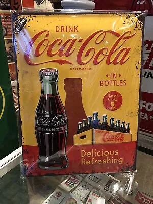Coca Cola Delicious Embossed Metal Sign • $40