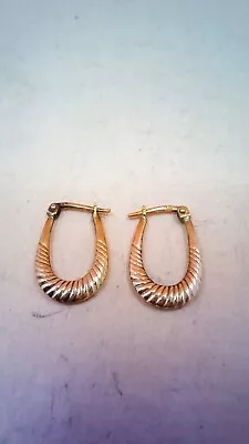 9 Ct Gold Oval Hoop Patterned Creole Earrings. • £37