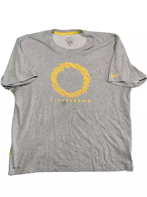 Nike Livestrong Shirt Mens XL Gray Dri Fit Short Sleeve O Logo Spellout Tee • $9.43