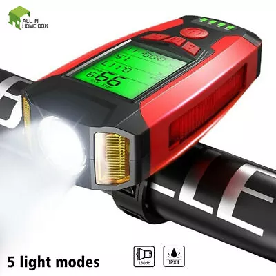 USB Rechargeable LED Bicycle Headlight W/Horn Speedometer Bike Front Head Light • $29.29