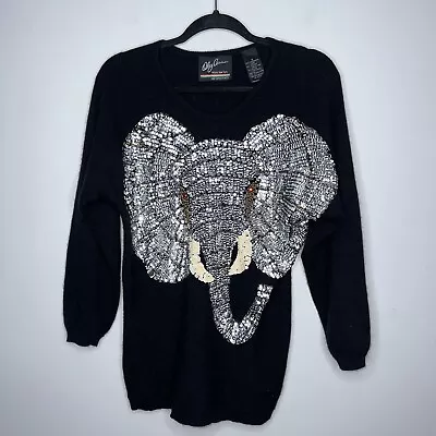 Oleg Cassini Women’s Vintage Sequined Elephant Sweater Lambs Wool Angora Size S • $52.49