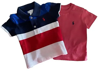 Ralph Lauren Baby Polo T Shirt Striped Red Crew Neck  Age 3 - 6 Mths • £15.99