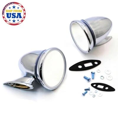 $91.03 • Buy Torpedo Bullet Style Chrome Exterior Door Mirrors Set Classic Vintage Car Racing