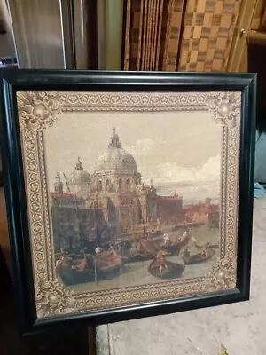 Antique Vtg. LARGE 18x18   Needlepoint Hand Stitch Picture ITALY RARE Framed • $79