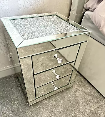 Diamond Crushed Mirrored Bedside Table X 2 Brand New • £299