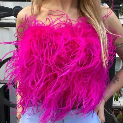 £95.99 • Buy Women Ostrich Feather Top Bandeau Strapless Tube Top Bra Boa Breast Sexy Bustier