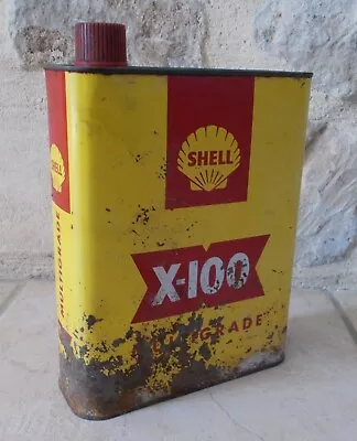 Antique SHELL X-100 Oil Can Auto Old Vintage France French Petroleum Yellow • $27.50