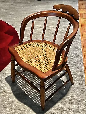 Antique Primitive Bow Back Spindle Back Cane Seat Windsor Accent Chair • $146