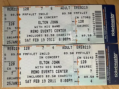 Elton John 2011 Ticket Stubs - Reno • $9.99