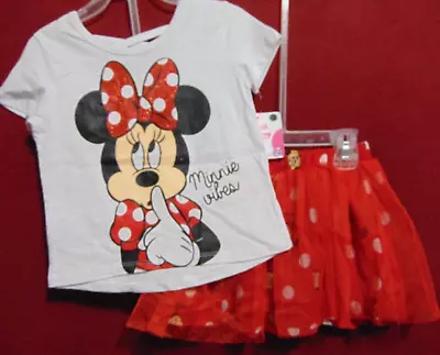 MINNIE MOUSE Size 12 Months Disney Junior Tee And Tutu Skirt Set NEW W/ TAG • $10.99