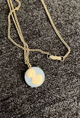 £14.89 • Buy Vintage Wedgwood Jasperware Style Blue Cameo Silver Tone Pendant Necklace
