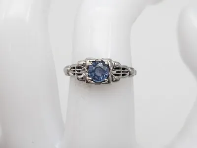 Antique 1920s $2000 .75ct Ceylon Blue Sapphire 18k White Gold Filigree Ring • $425