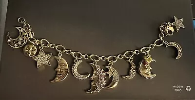 Kirks Folly Gold Tone & Crystal Moon & Stars Charm Bracelet New 8  • $60