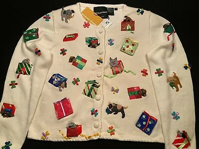 Michael Simon Vntg Christmas Holiday Sweater Beads Embellished Dogs N Gifts Nwt • $199.99