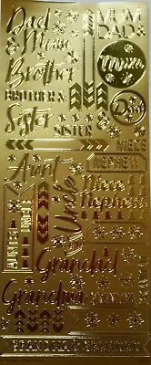 Gold Relation Family Names Gold Peel Off Stickers Larger Font Mum Dad Uncle Aunt • £2.25