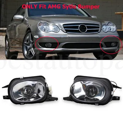 AMG Style Front Bumper Clear Fog Lights For Mercedes Benz W203 C32 C55 AMG • $72.84