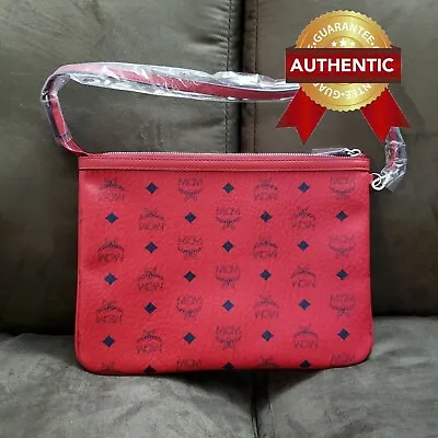 NEW Authentic MCM Pouch Clutch From Reversible LIZ Shopper Set / Red • $238