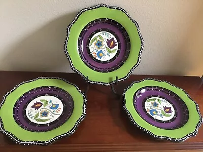 Dine HD DESIGNS 8” Salad Or Dessert Plates Folk Art / Boho Style ~ Set Of 3 • $29.95