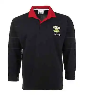 Wales Rugby Shirt BLACK Retro Classic Traditional Welsh Top All Sizes S - 5XL • £22.50