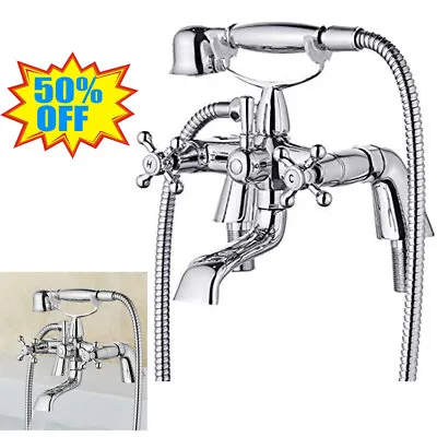 Traditional Bathroom Chrome Sink Bath Filler Tap Shower Mixer Taps With HandHeld • £12.30