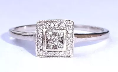 9ct White Gold 0.15ct Diamond Square Cluster Ring Size Q1/2 • £139.99