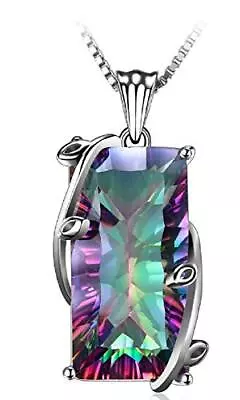 Natural Fire Rainbow Mystic Topaz Necklace Sterling Silver Bale Stainless Chain • $23.99