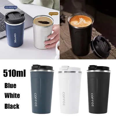 Insulated Coffee Mug Cup Travel Stainless Steel Flask Vacuum Leakproof 510ml • £8.38