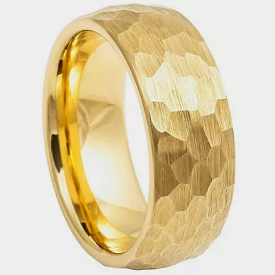 Men Or LadiesYellow  Gold Tungsten Carbide Hammered Brush Dome Wedding Band Ring • $35.40