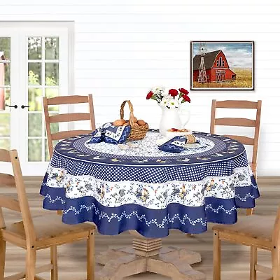 Round Fabric Tablecloth 70 Inch Blue Provence Rooster Wrinkle Water And S... • $35.51