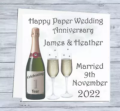 £3.35 • Buy Handmade Personalised Paper 1st Wedding Anniversary Card ANY NAMES, Couple