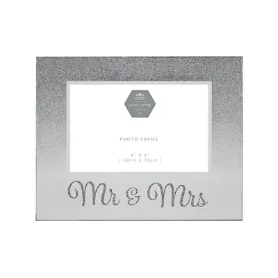 £12.99 • Buy Mr & Mrs 6 X 4  Photo Frame Silver Glitter Keepsake Wedding Anniversary Gift