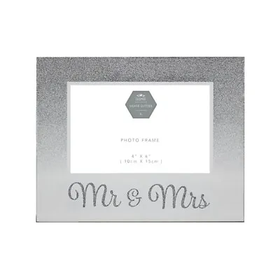 Mr & Mrs 6 X 4  Photo Frame Silver Glitter Keepsake Wedding Anniversary Gift • £6.99