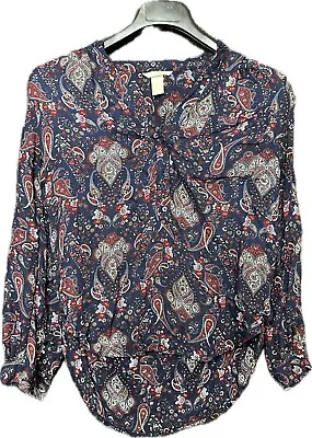 H&M Shirt Womens 2 Blue Paisley Button Pullover Outdoors Modal Blouse Top Ladies • $14.95