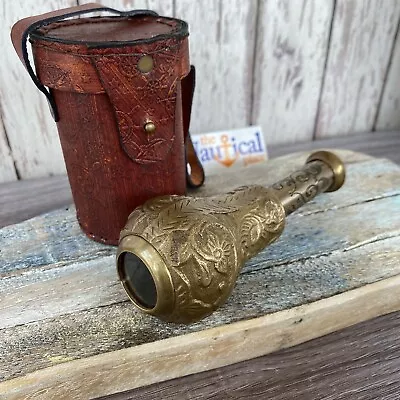 Victorian Style Etched Brass Telescope W/ Wooden Box - Antique Finish - Nautical • $39.94