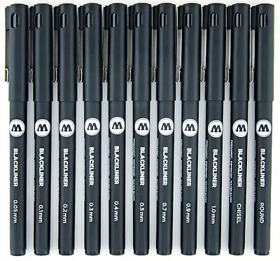 Molotow Blackliner Pens Set 11 Assorted Nibs Brand New Permanent Black Ink • $25