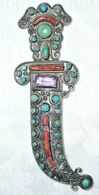 Rare Matl Sterling & Turquoise Womens Sword Necklace Pin Brooch • $1000