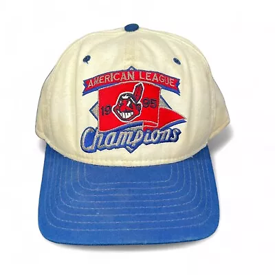 Vintage 1995 Cleveland Indians MLB Chief Wahoo Champions Snapback New Era Hat • $60