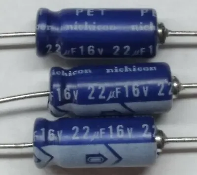 22 Microfarad 16 Volt Capacitors  Axial Lead Nichicon 85 Degrees Lot Of 100 • $2