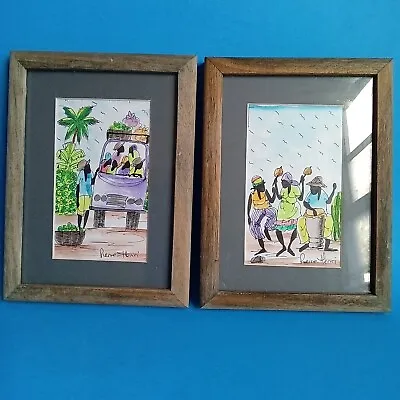 Pair Jamaican Watercolors By Pierre Henri • £37.99