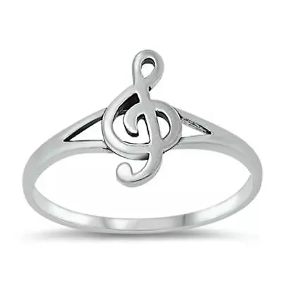 Sterling Silver Woman's Treble Clef Note Music Singing Ring Band 12mm Sizes 2-12 • $10.89