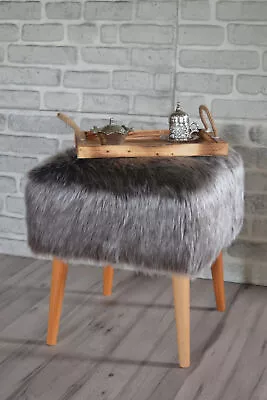 Vermo Square Faux Fur Stool - 16.5 X 16.5 X 17.75 Inch Foot Stool Ottoman • $78.52