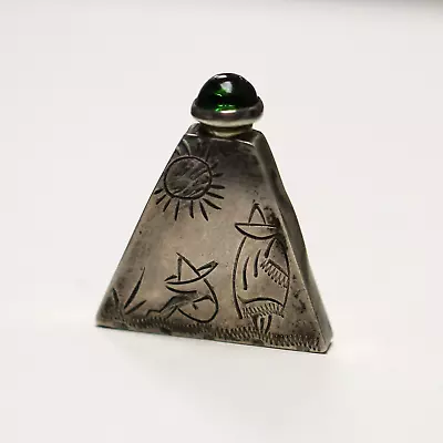 Vintage Mexico Silver Perfume Bottle Sombrero Pastoral Scene Etched On Front • $19.99