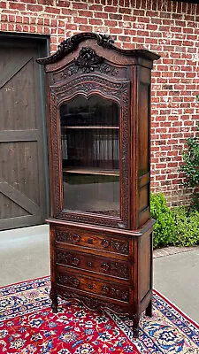 Antique French Vitrine Over Chest Of Drawers Bonnetiere Bookcase Oak Carved 19C • $6400