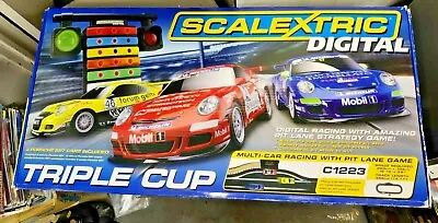 Scalextric Extended Digital Pit Lane Game 3 Car Triple Cup C1223 Brand New • £499