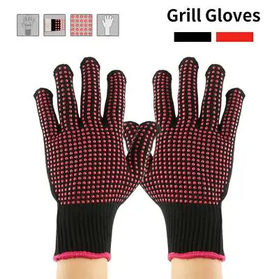 932℉ Heat Proof Resistant Oven BBQ Gloves Kitchen Cooking Silicone Mitt Su • $13.22