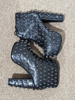 £49.99 • Buy Jeffrey Campbell Lita Platform Leather Ankle Boots Skull Studded Size 5 UK